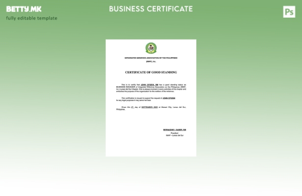 модерен стил Филипини сертификат за добра положба Шаблон Word и PDF, шаблон за в